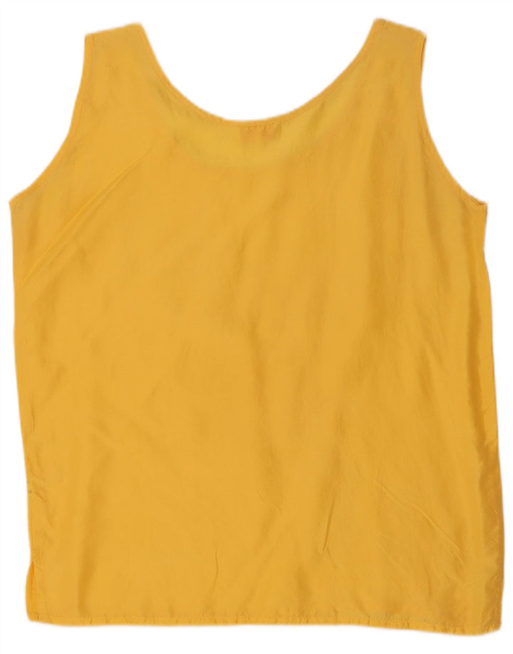 Blusa feminina vintage sem mangas UK 14 seda amarela média