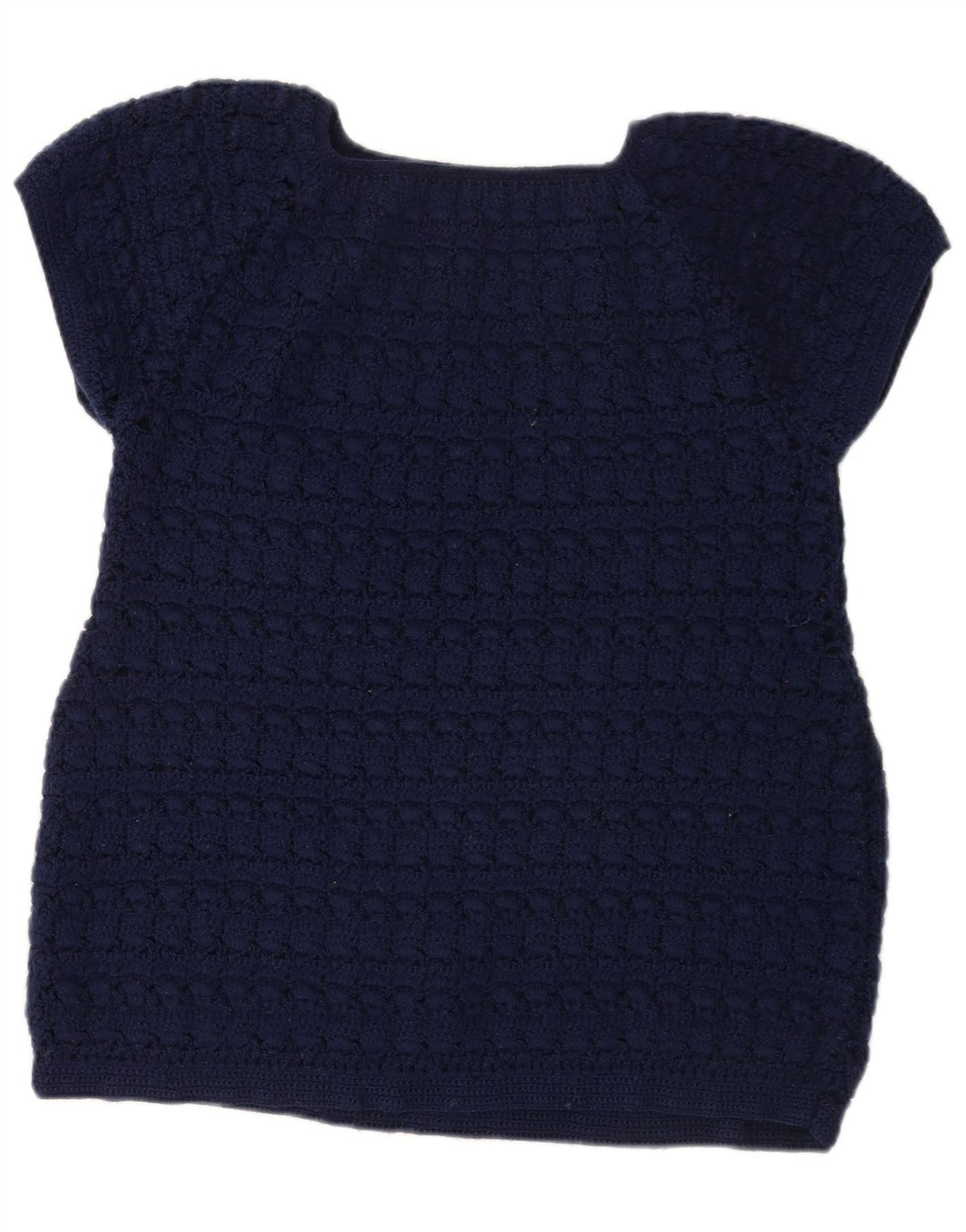 Blusa de malha feminina vintage UK 12 azul marinho médio