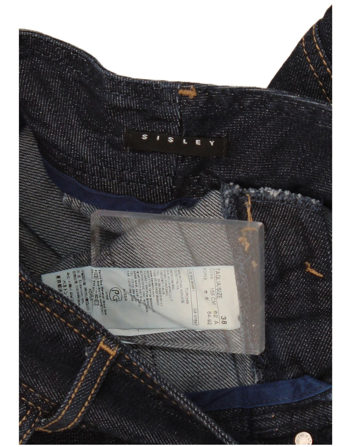 SISLEY mini saia jeans feminina EU 38 médio W30 algodão azul marinho