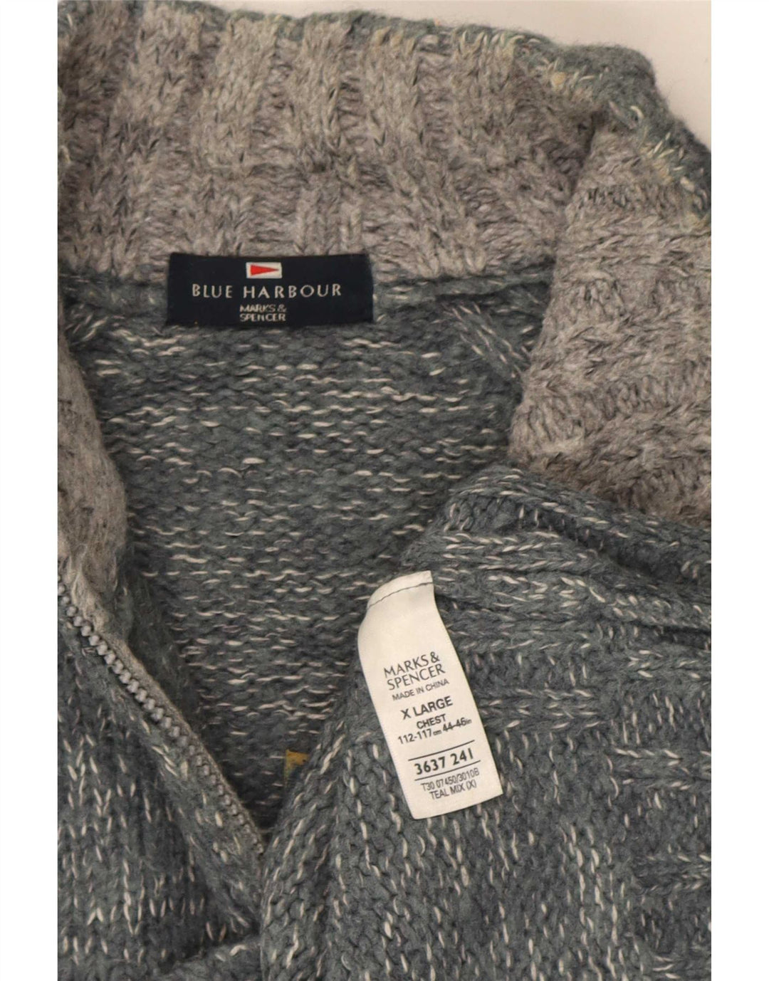 Suéter masculino Marks & Spencer Blue Harbor com zíper e gola XL cinza manchado
