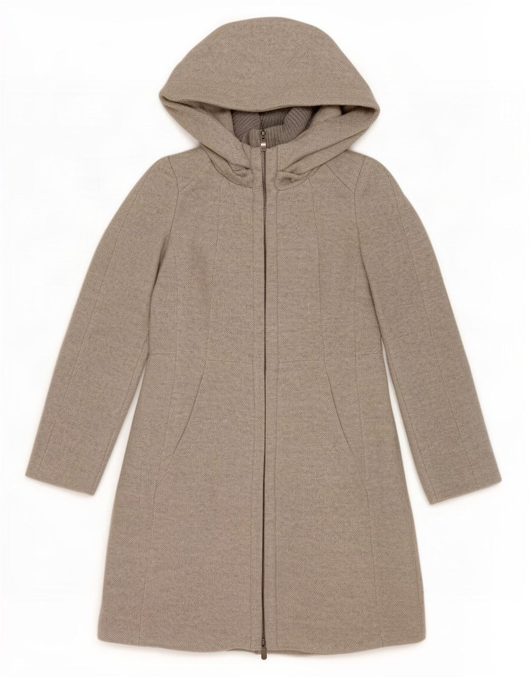 Sobretudo feminino com capuz Zara UK 12 acrílico cinza médio