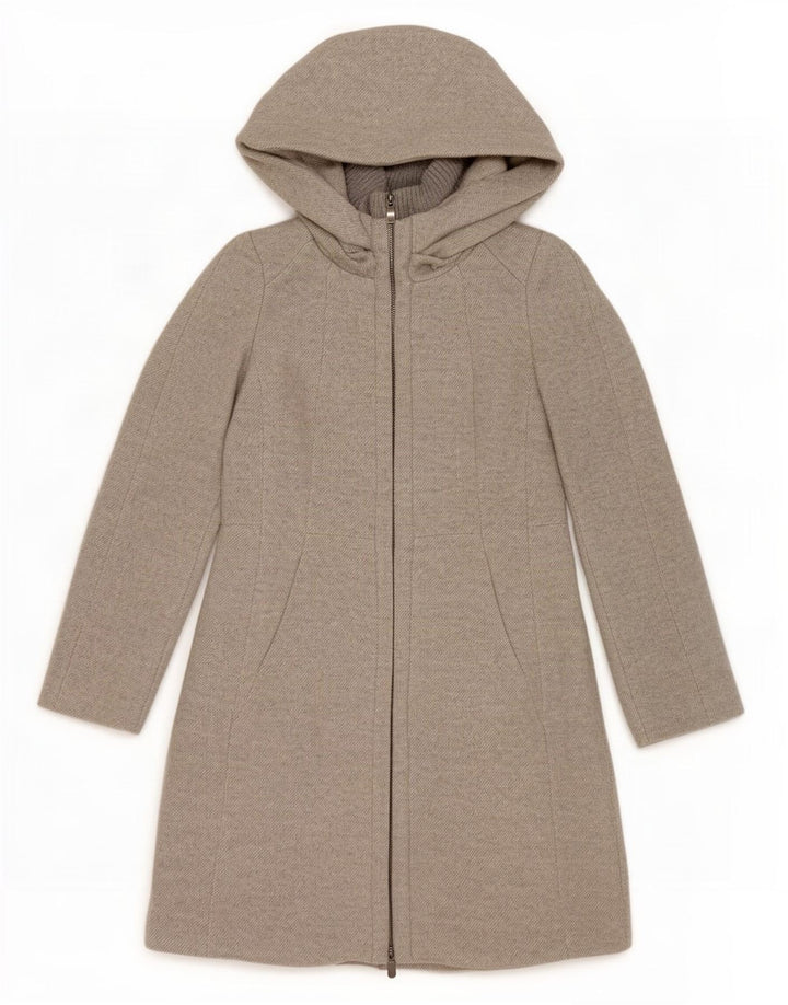 Sobretudo feminino com capuz Zara UK 12 acrílico cinza médio