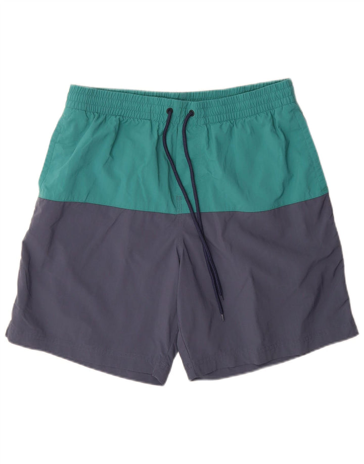 Shorts de natação masculino Columbia Omni-Shield médio azul marinho colorblock