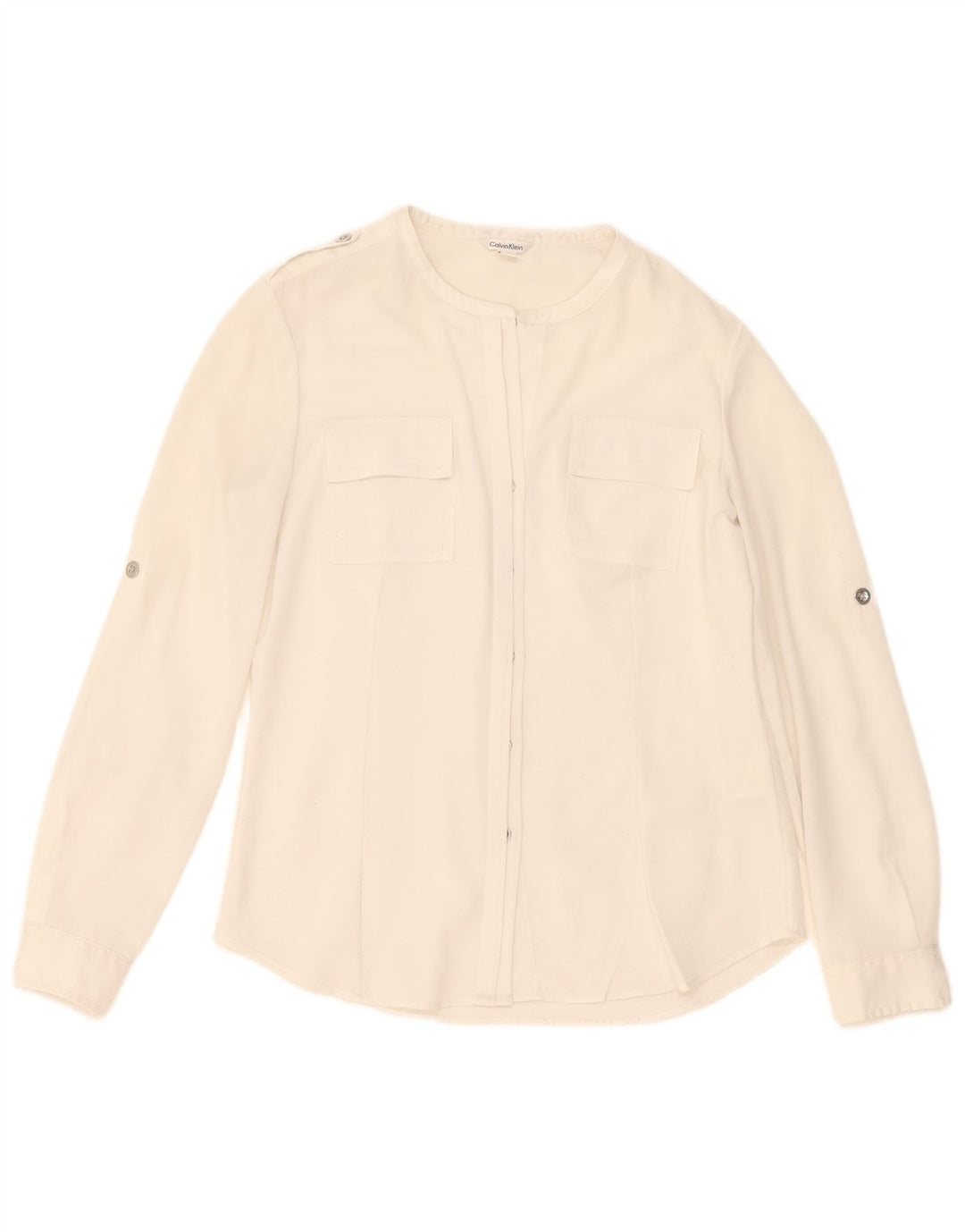Blusa camisa feminina Calvin Klein UK 10 pequena poliéster branco
