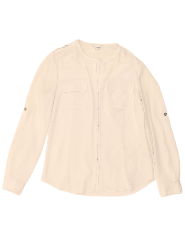 Blusa camisa feminina Calvin Klein UK 10 pequena poliéster branco