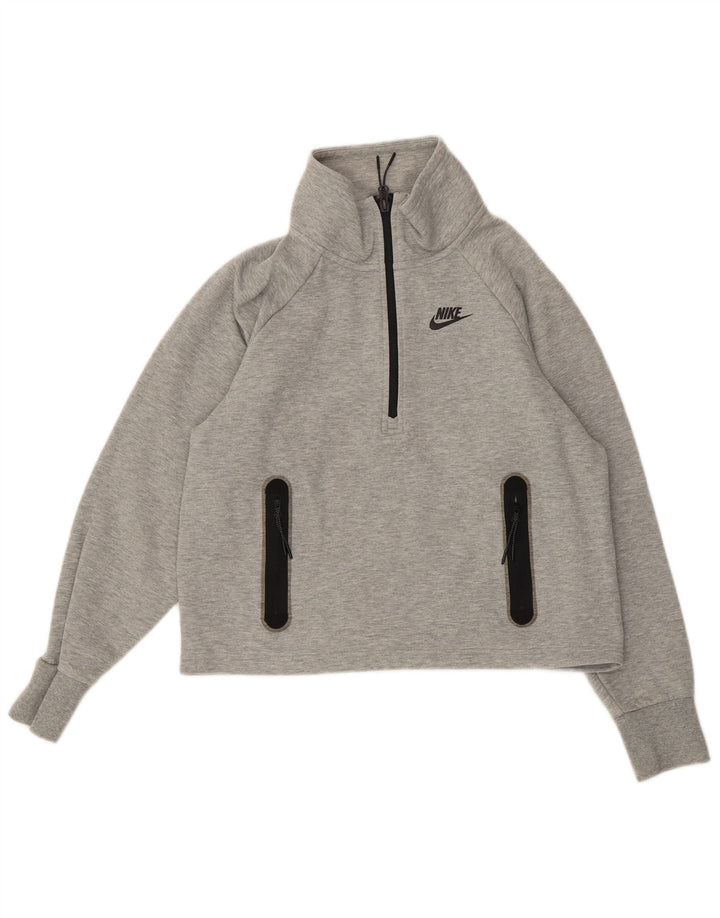 NIKE feminino oversized crop moletom jumper UK 10 pequeno cinza manchado