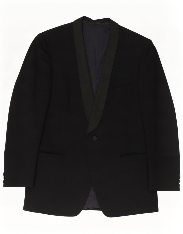 Jaqueta Blazer masculina de 1 botão San Remo IT 50 grande lã virgem preta