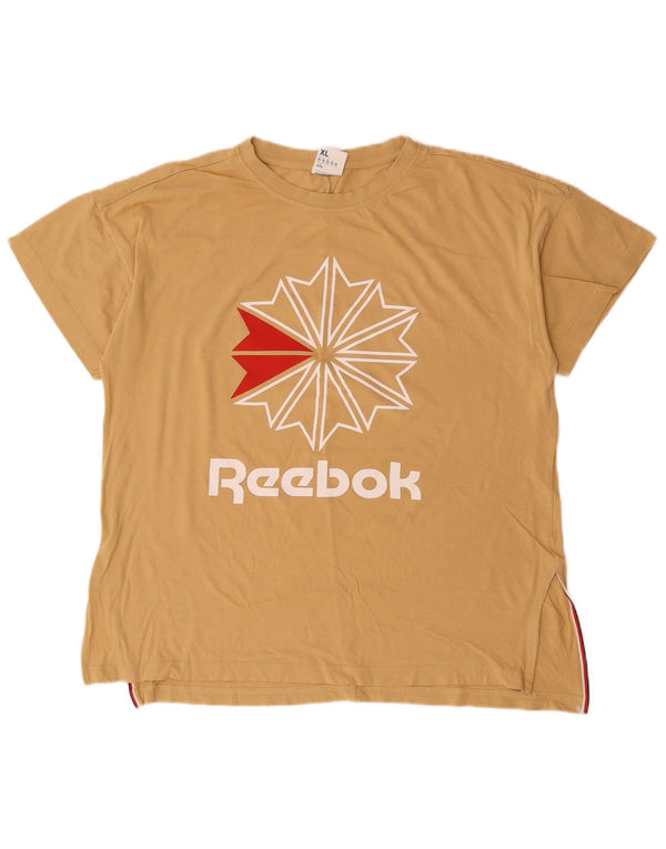 Camiseta feminina Reebok Graphic Top UK 20/22 XL algodão bege