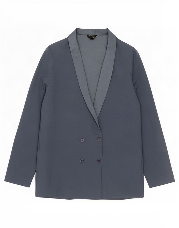 Jaqueta blazer feminina Topshop com peito duplo Reino Unido 10 poliéster azul pequeno