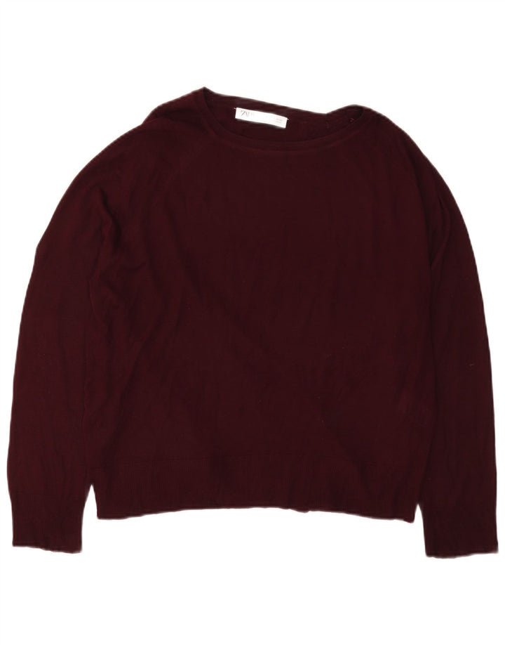Zara Suéter feminino com gola canoa e gola redonda Reino Unido 14 Viscose marrom médio