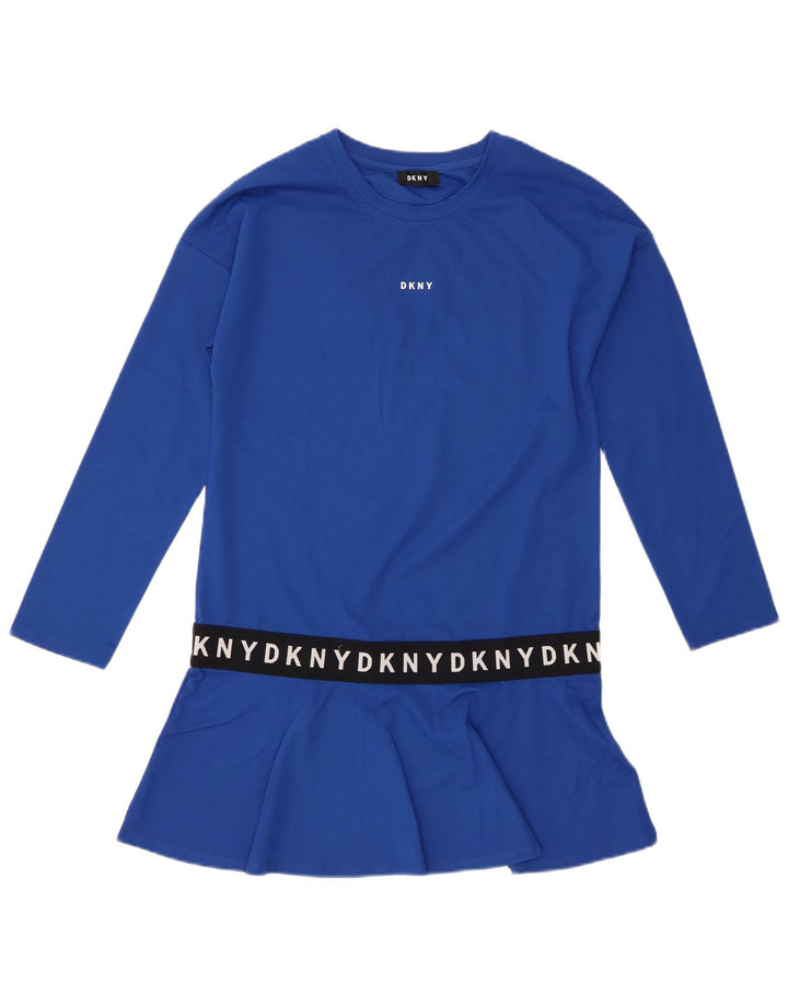 Túnica feminina Dkny com estampa gráfica de manga comprida Reino Unido 14 viscose azul médio