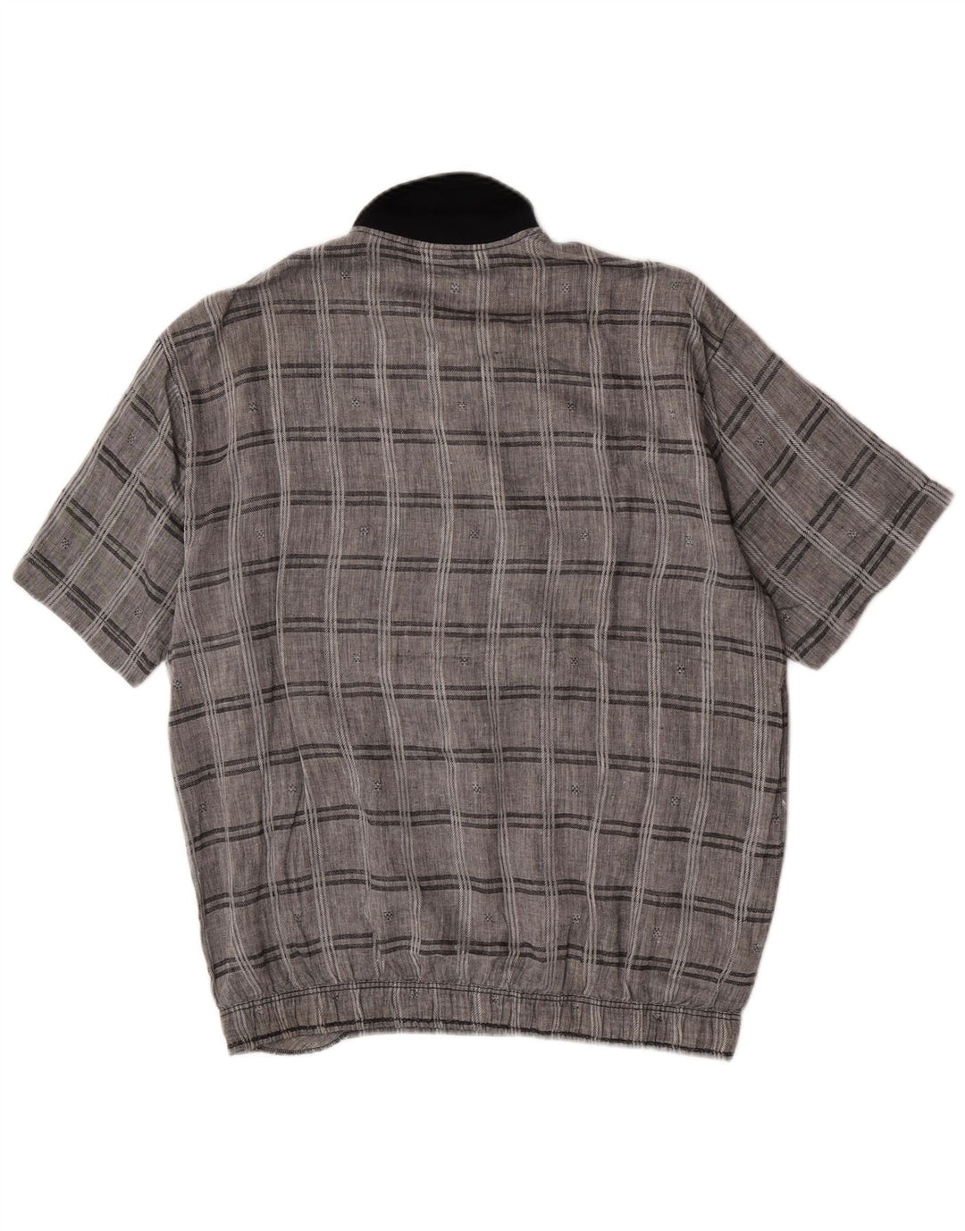 Camisa pulôver masculina vintage de manga curta xadrez cinza médio