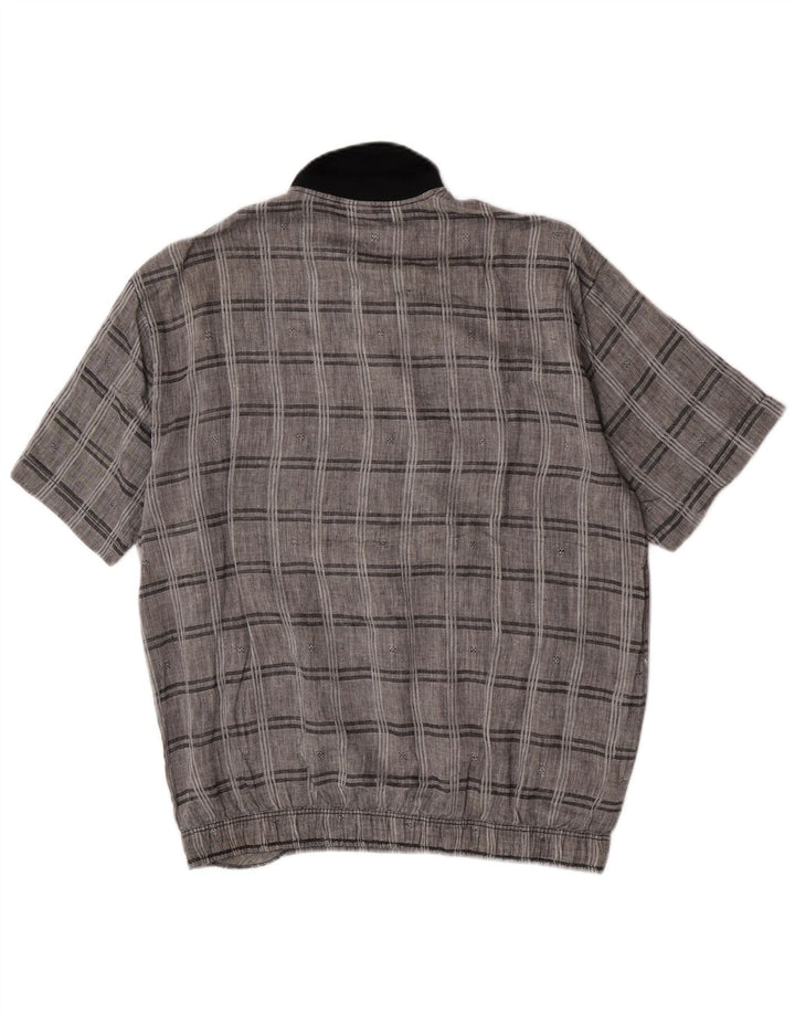 Camisa pulôver masculina vintage de manga curta xadrez cinza médio
