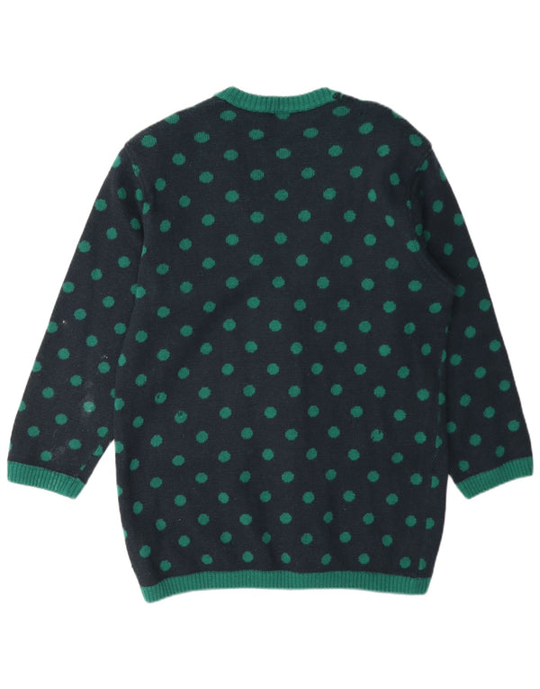 Suéter cardigã feminino vintage Reino Unido 14 lã de bolinhas azul marinho médio