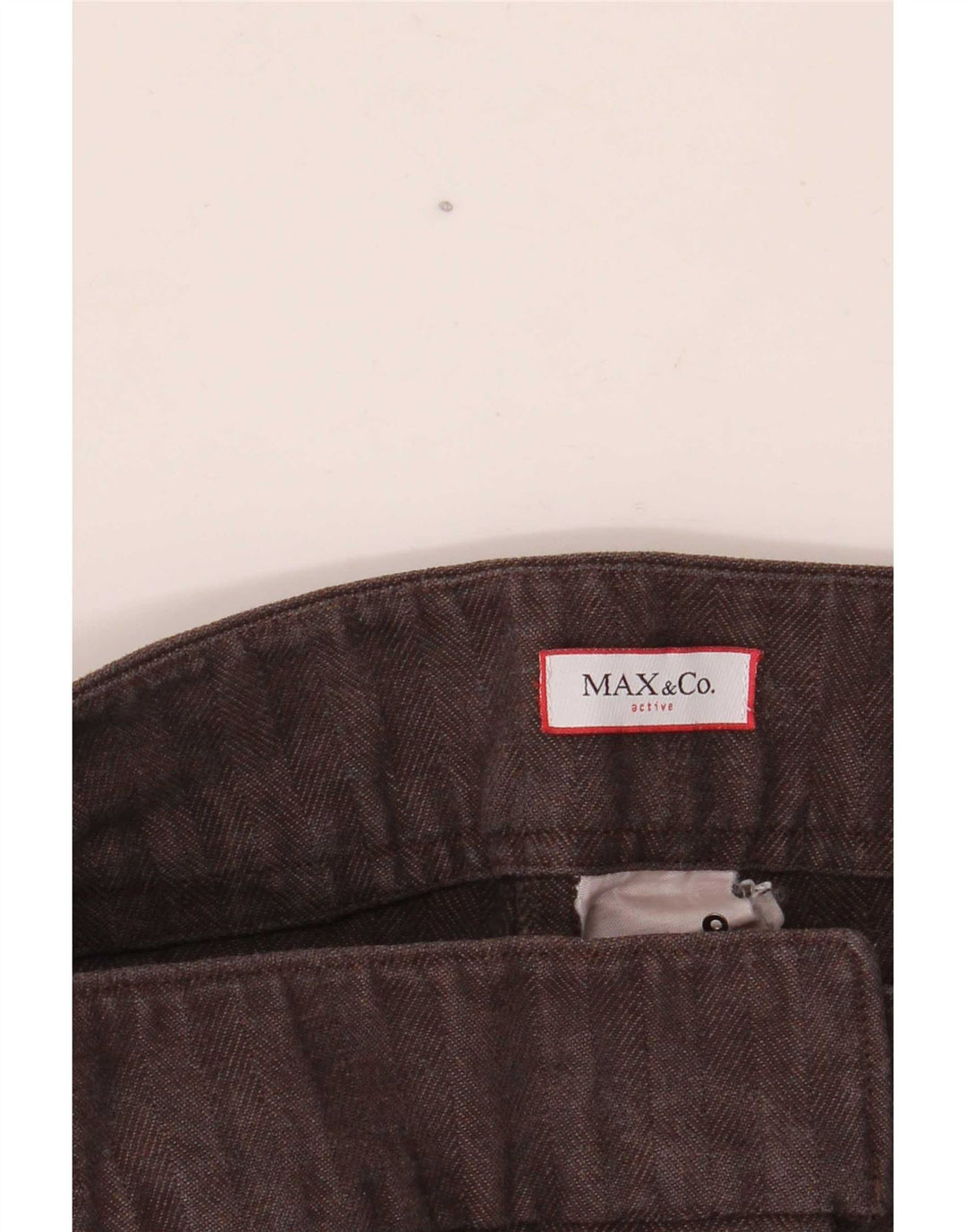 Calça feminina de terno slim Max & Co. W30 L30 marrom espinha de peixe