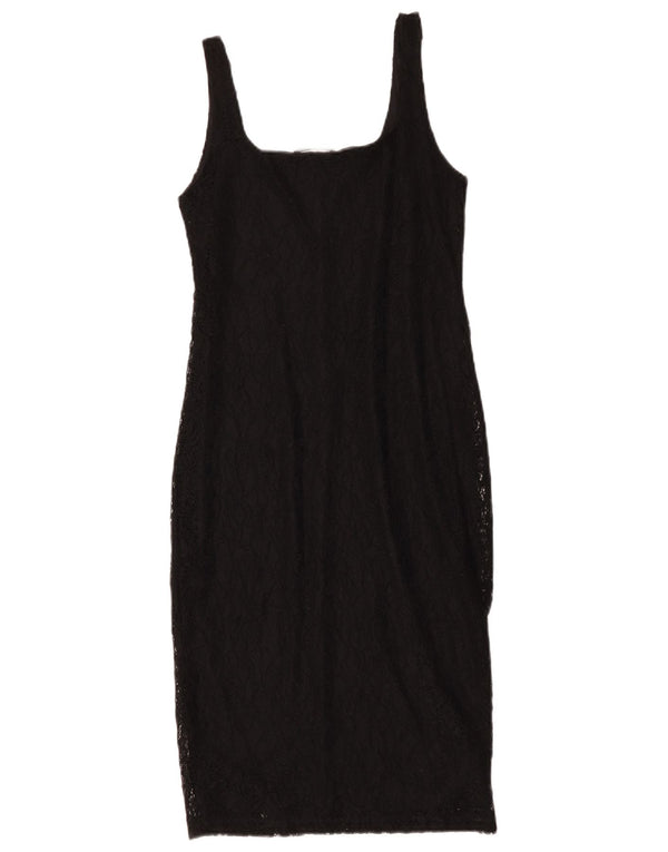 Vestido feminino Zara Trafaluc sem mangas com bainha de renda Reino Unido 12 médio preto floral