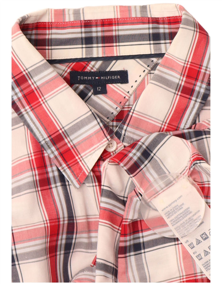 Camisa feminina Tommy Hilfiger EUA 12 grande algodão xadrez vermelho