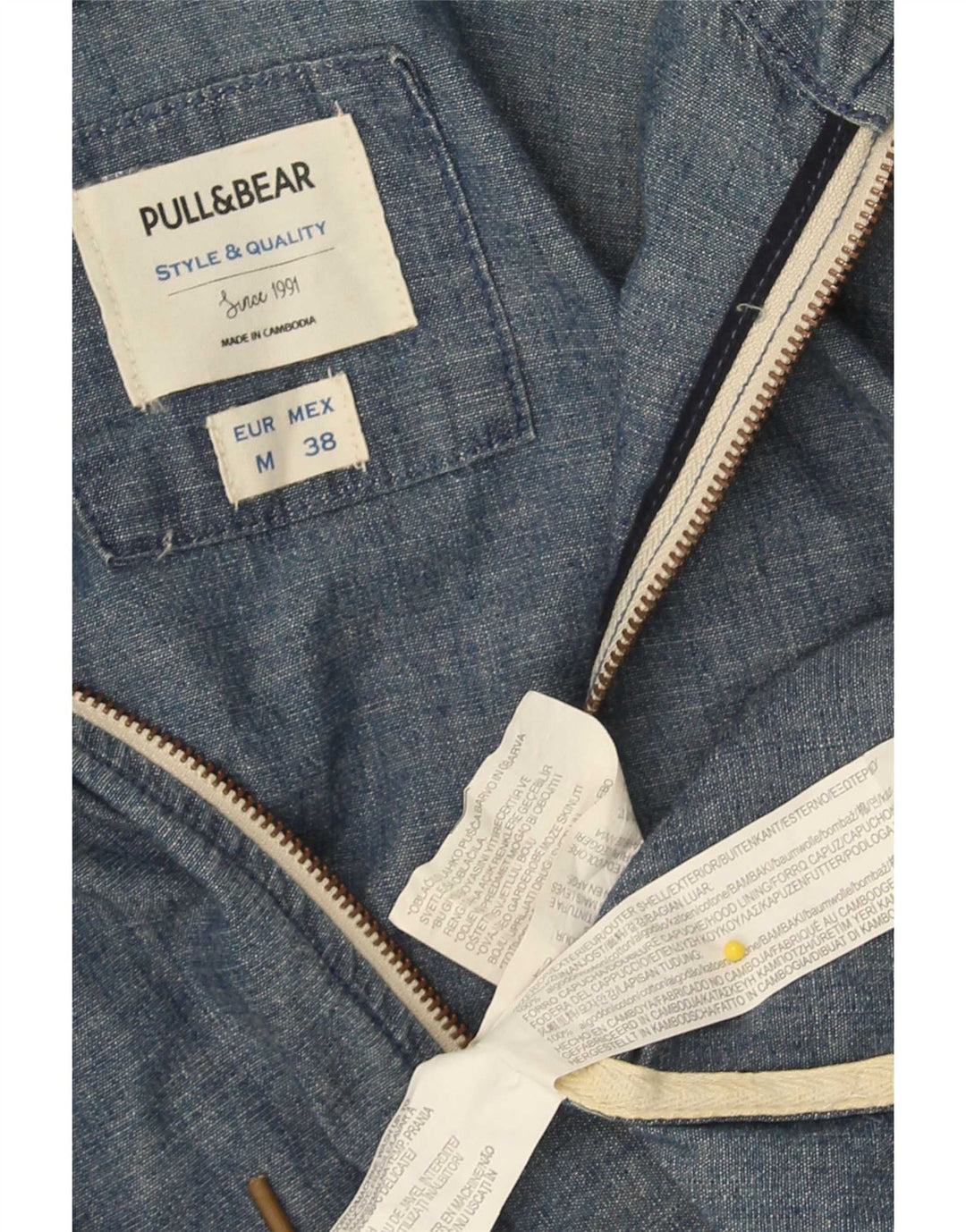 Jaqueta bomber masculina com capuz Pull & Bear UK 38 algodão azul médio