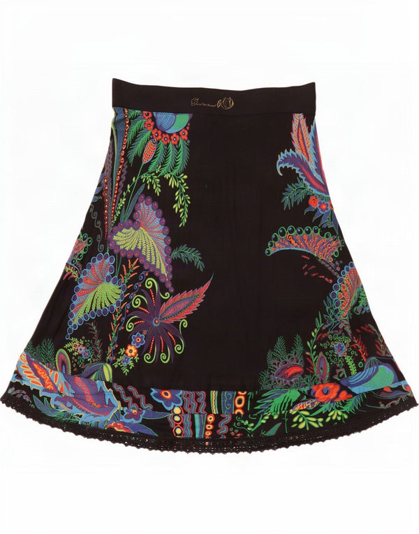 Desigual saia feminina gráfica linha A médio W30 viscose floral preta
