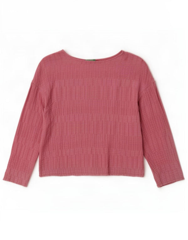Benetton Blusa Feminina Crop Manga Longa Top Reino Unido 14 Médio Rosa