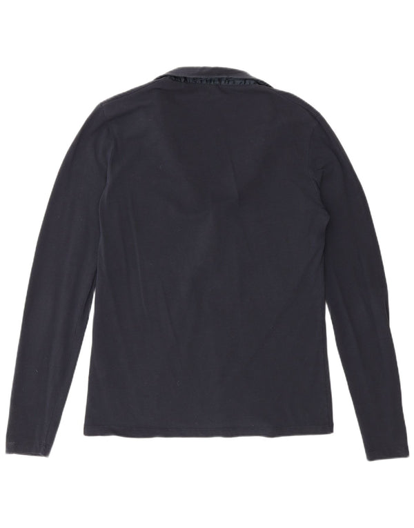 US Polo Assn. Camisa feminina manga comprida UK 14 algodão azul marinho médio