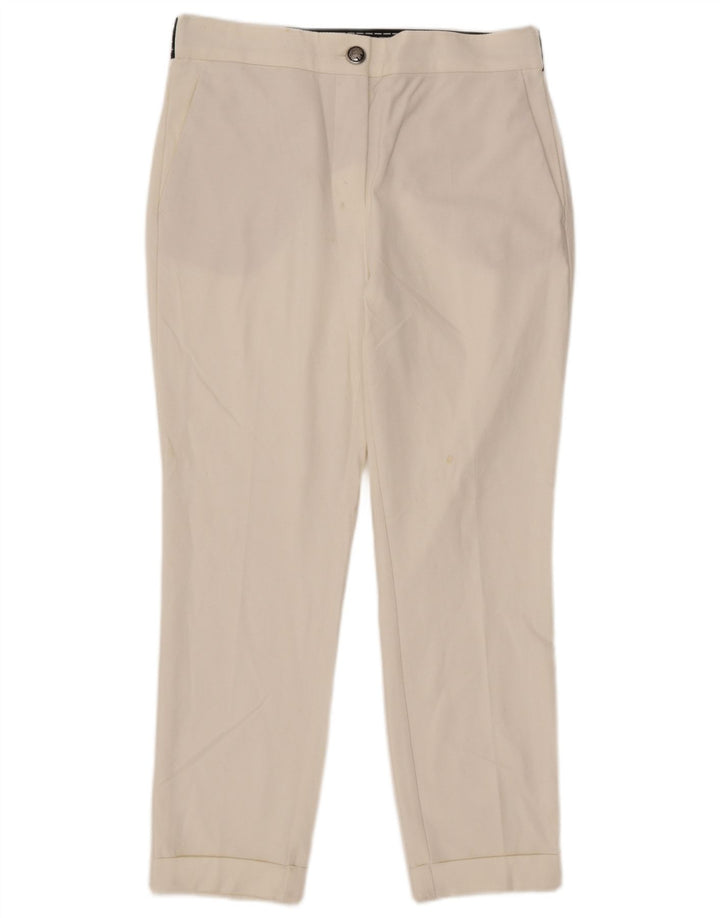 Calça Chino Slim Feminina Zara Grande W30 L27 Poliéster Colourblock Branco