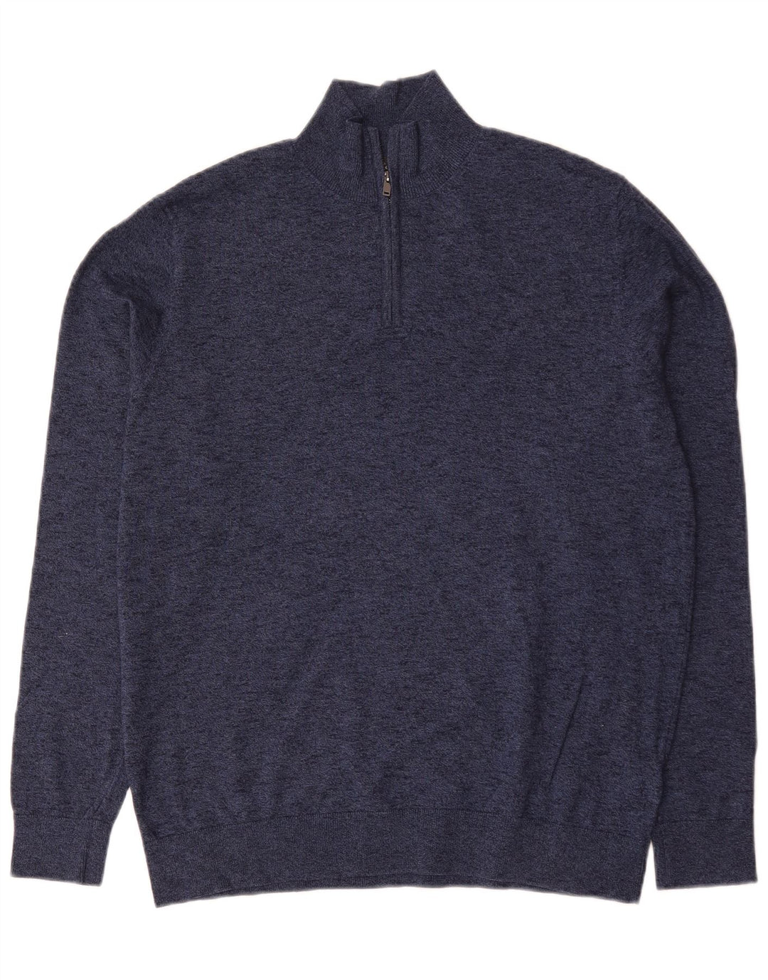Suéter masculino Marks & Spencer com zíper e gola alta de algodão manchado azul marinho