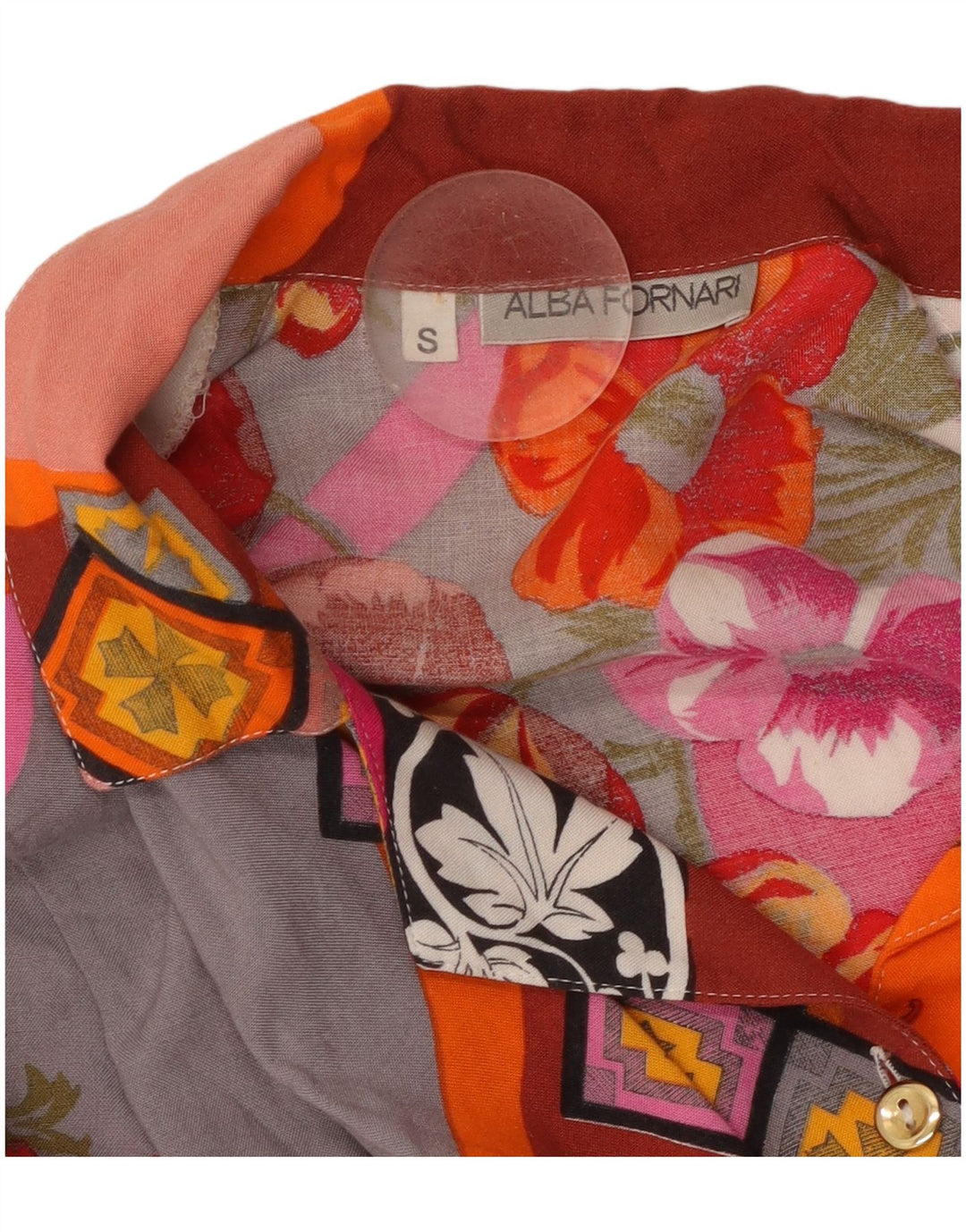 ALBA FORNARI Camisa feminina oversized UK 10 pequenos retalhos multicoloridos