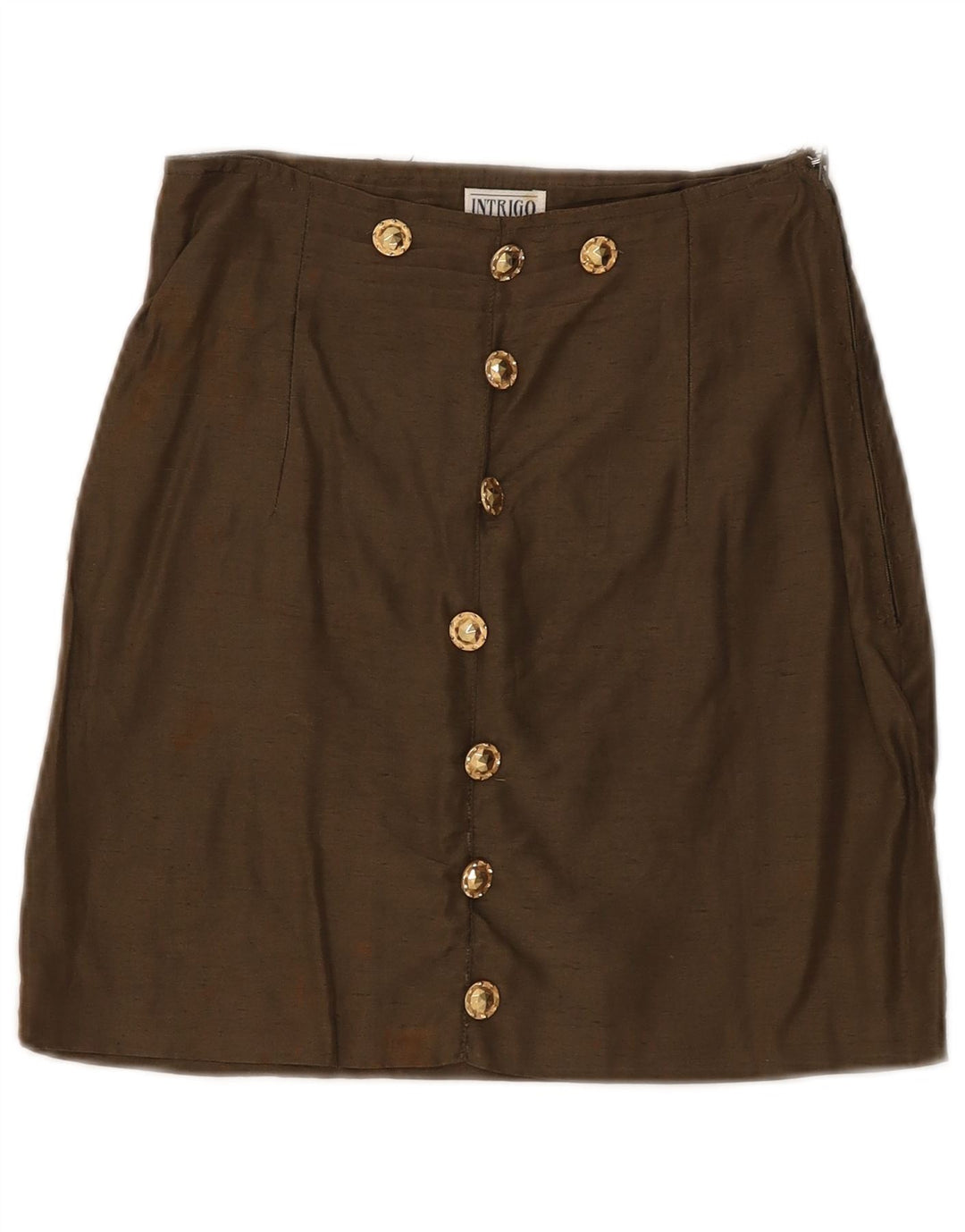 Mini saia feminina vintage de cintura alta média W24 cáqui