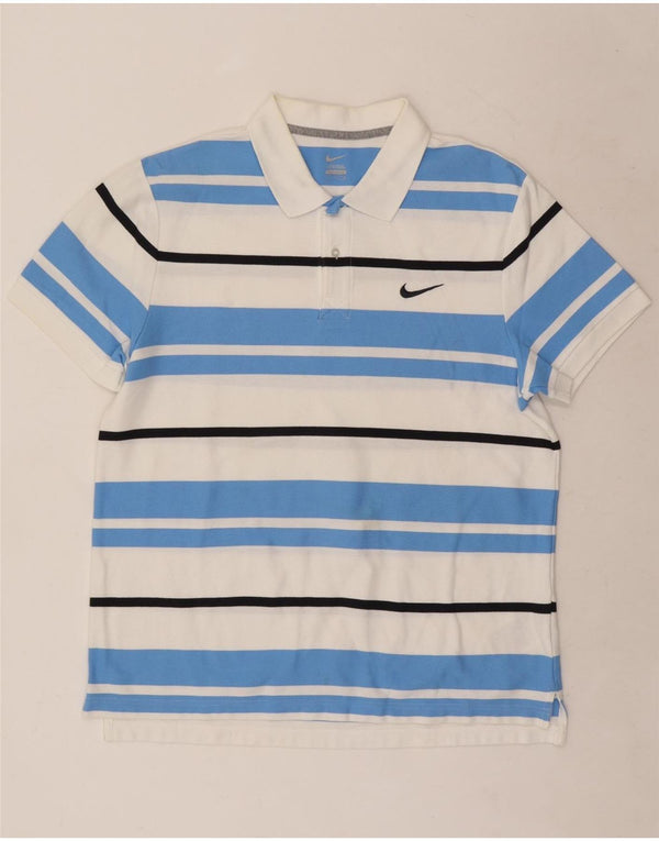 Camisa polo masculina Nike grande listrada branca de algodão
