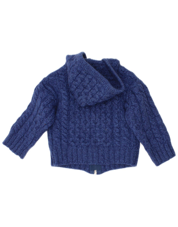 Aran Sweater Market Suéter cardigã com capuz para meninos de 3 a 6 meses de lã azul