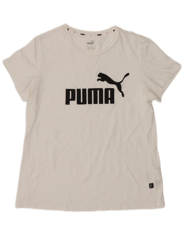 Puma Camiseta Feminina Graphic Top UK 12 Médio Algodão Branco
