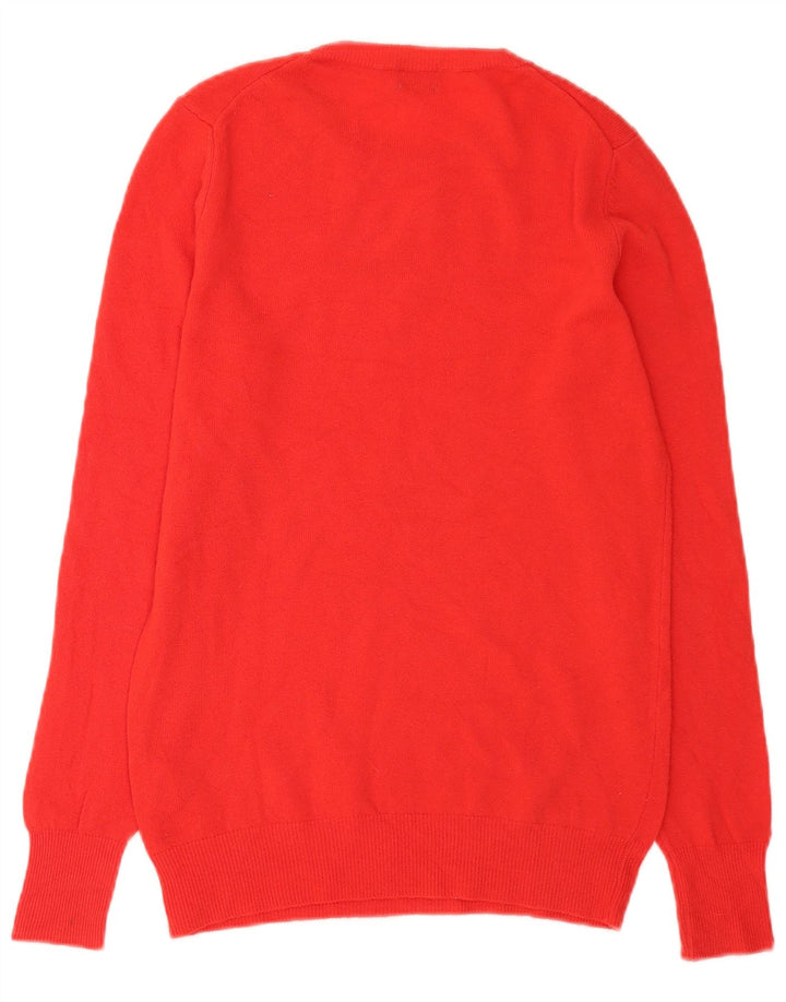 Suéter feminino Benetton com gola redonda UK 12 lã virgem vermelha média