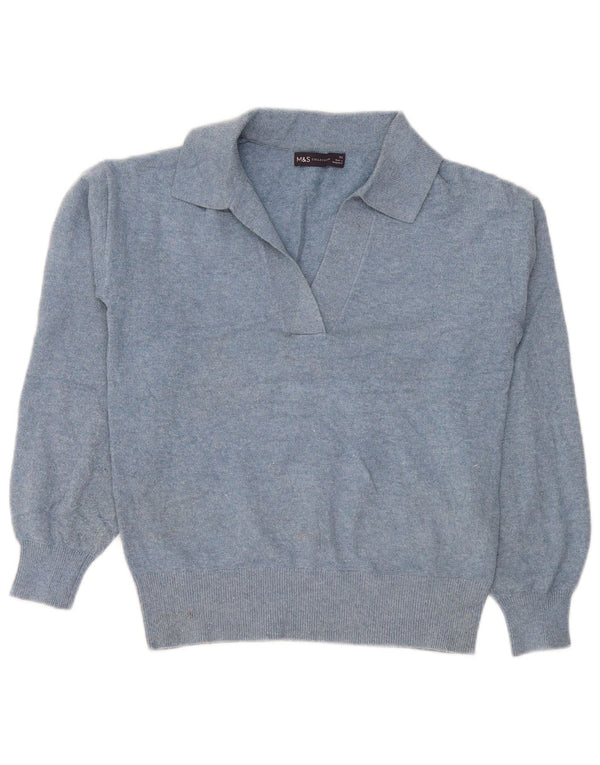 Suéter feminino Marks & Spencer com gola polo oversized Reino Unido 6 XS azul