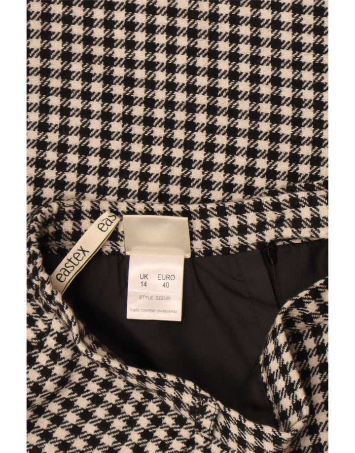 Saia midi feminina Eastex Reino Unido 14 médio W30 lã houndstooth preta