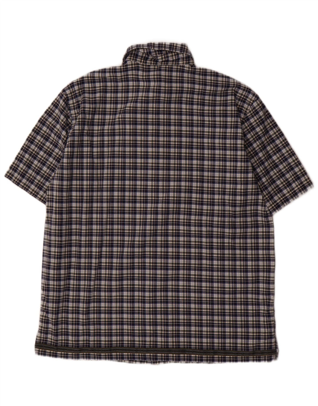 Camisa de manga curta masculina BENETTON 11-12 anos XL azul marinho xadrez algodão