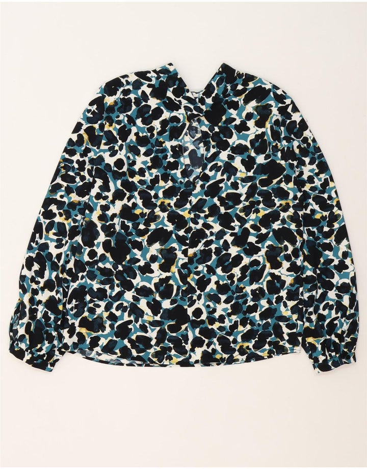 Blusa feminina Zara com gravata frontal UK 10 pequena estampa animal multicolorida