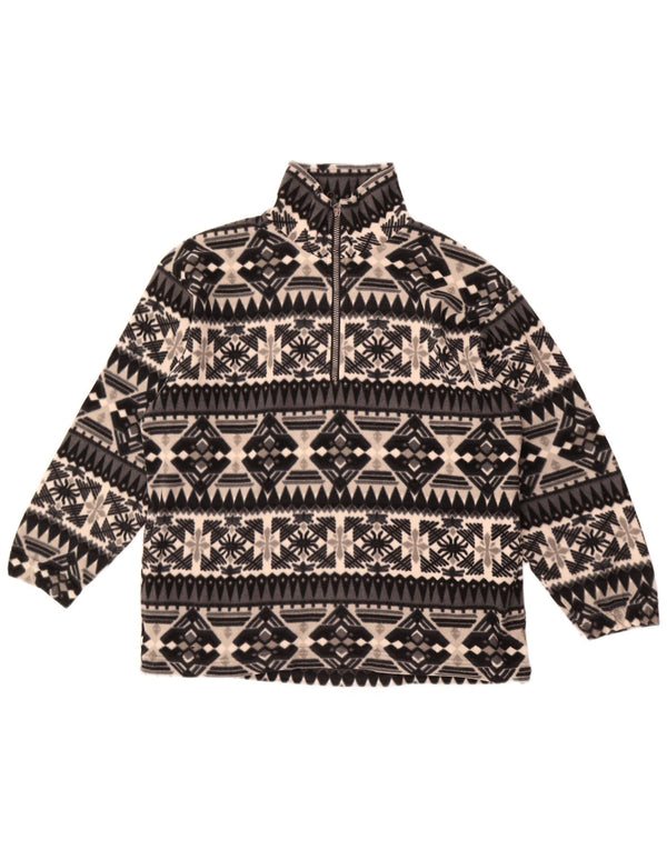 Vintage Mens Zip Neck Fleece Jumper Medium Grey Fair Isle