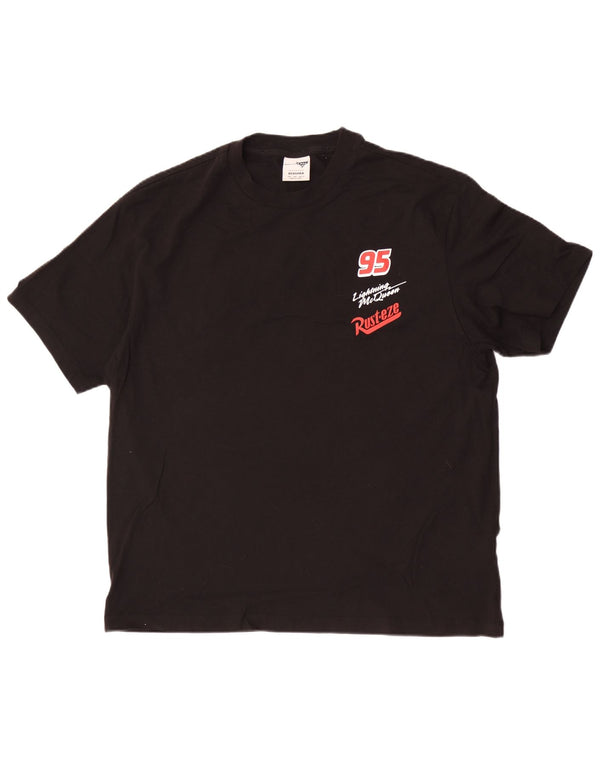 Camiseta masculina Bershka Disney com estampa gráfica grande de algodão preto