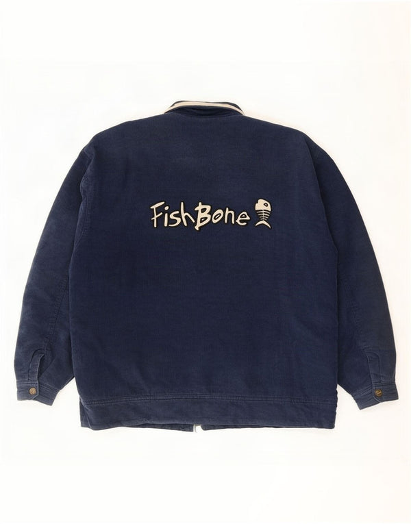 Fishbone Mens Graphic Corduroy Jacket UK 42 XL Navy Blue Colourblock Cotton