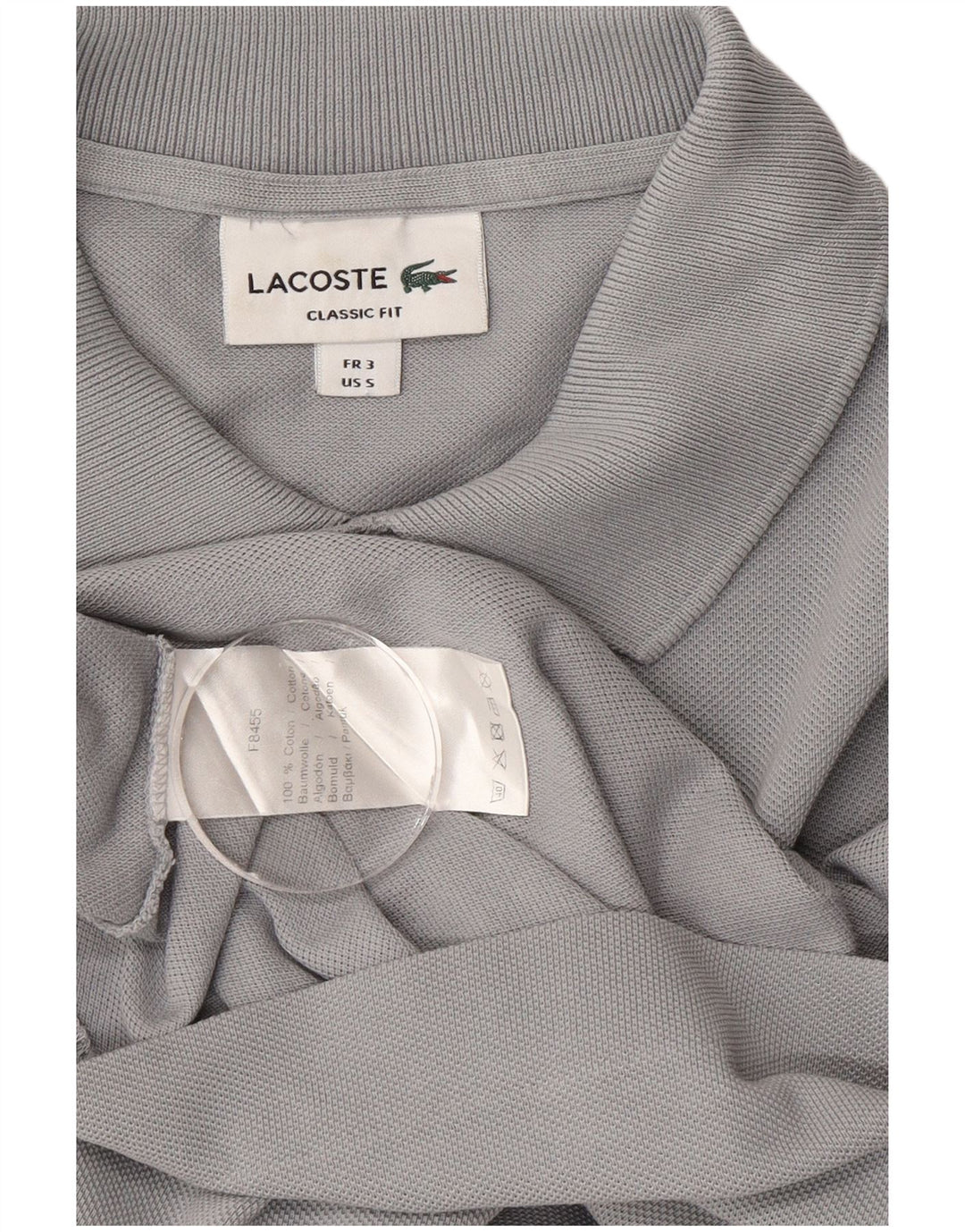 Camisa polo masculina Lacoste Classic Fit tamanho 3 pequeno algodão cinza