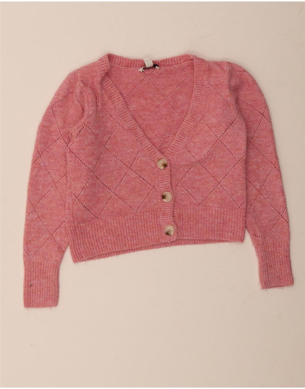 Suéter feminino Topshop Crop Cardigan Reino Unido 10 pequeno acrílico rosa