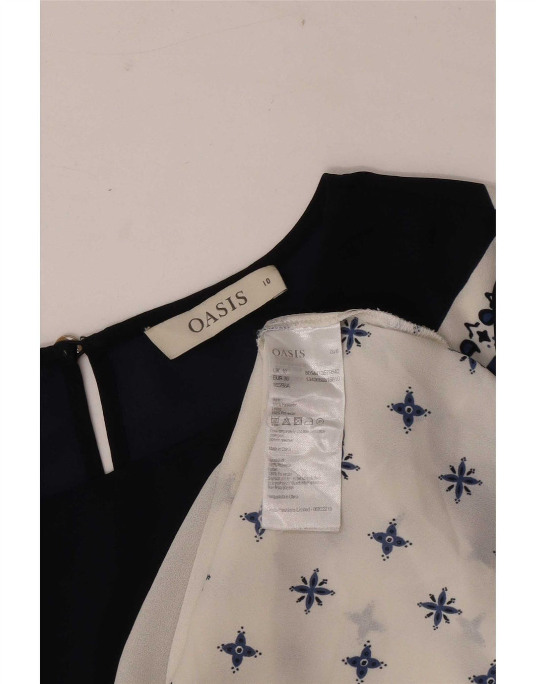 Blusa feminina Oasis UK 10 pequena azul marinho paisley poliéster