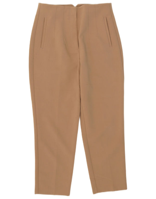Zara Calça feminina cintura alta cônica grande W30 L26 poliéster bege