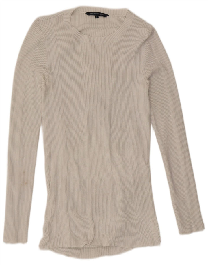 Top feminino French Connection manga comprida UK 10 pequeno branco