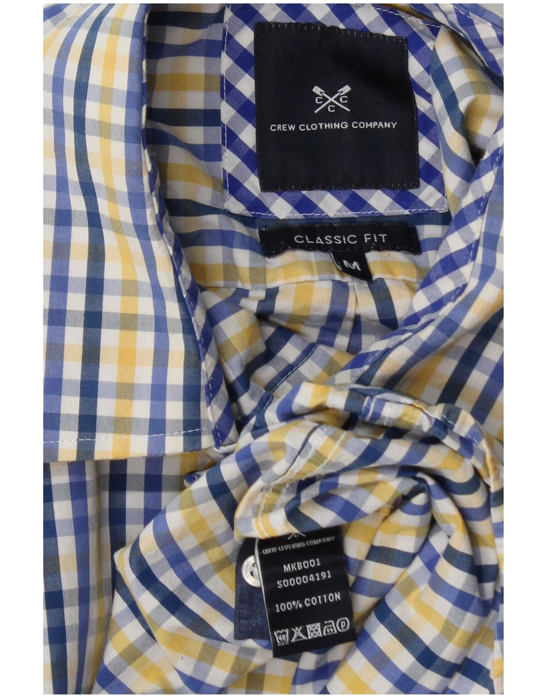 Camisa masculina clássica de ajuste da Crew Clothing algodão xadrez azul médio
