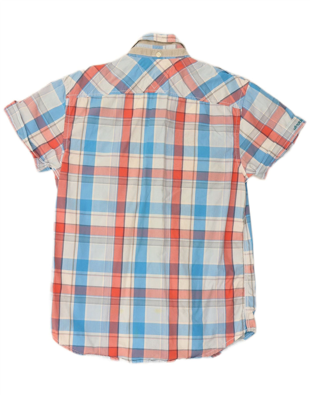 TOMMY HILFIGER Camisa militar masculina de manga curta de algodão xadrez azul médio