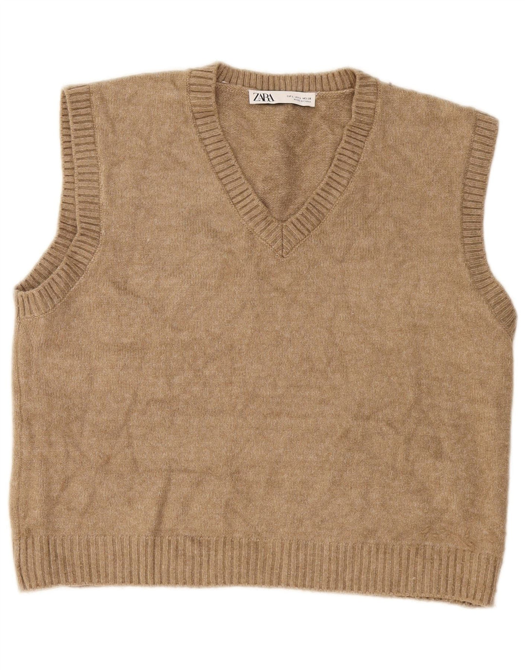 Zara Womens Crop Vest Tank Top UK 16 Grande Poliéster Bege