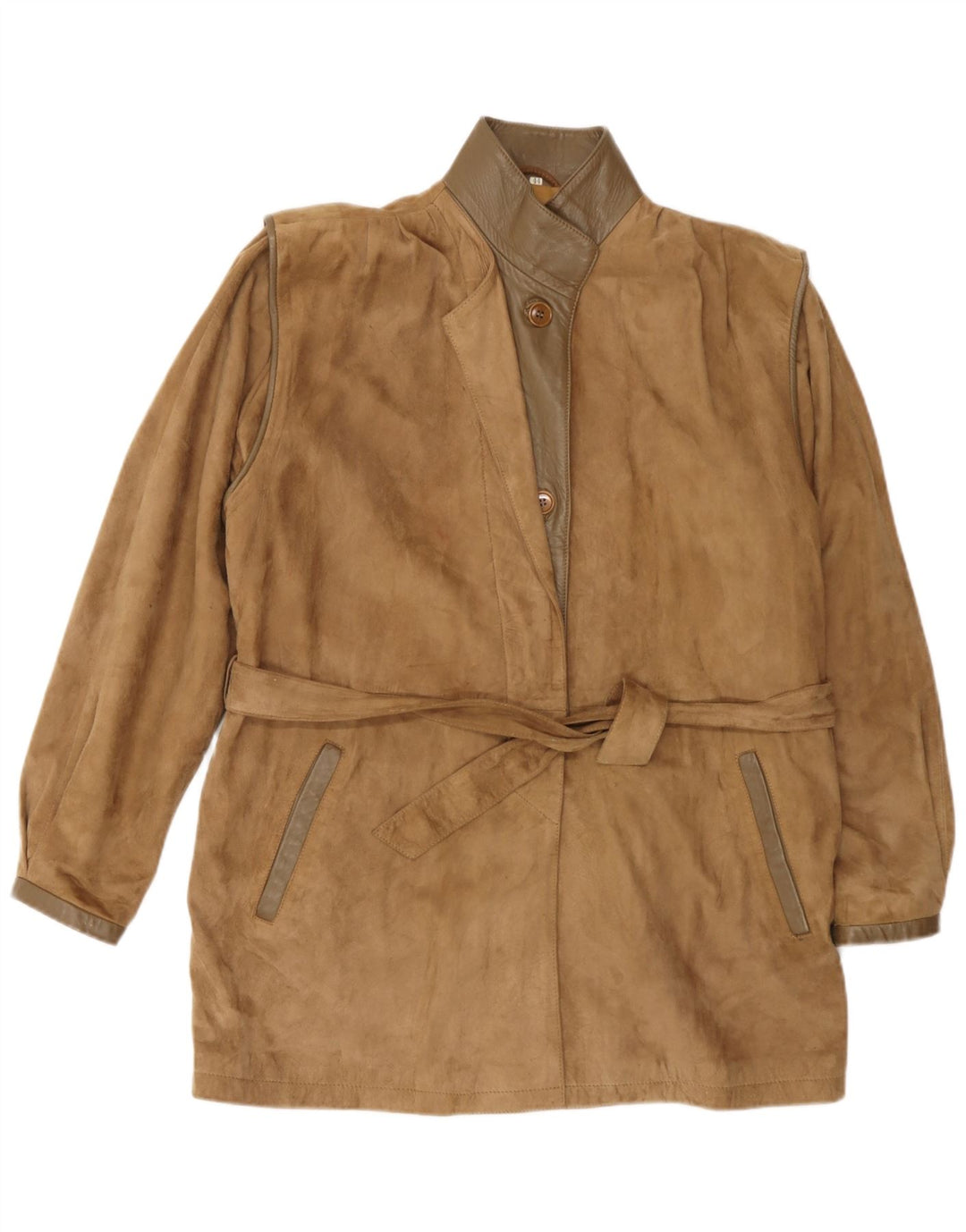 Jaqueta feminina vintage de camurça grande IT 44 couro marrom médio