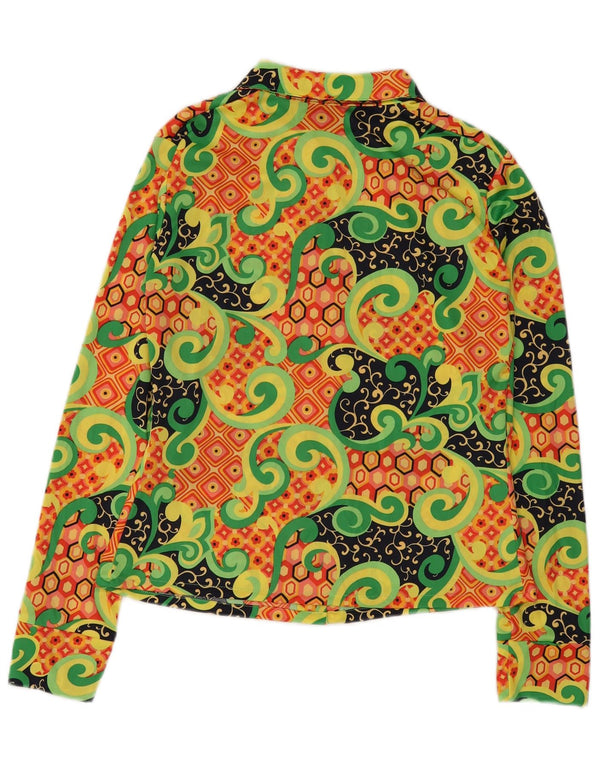 Blusa feminina vintage UK 16 grande viscose geométrica multicolorida